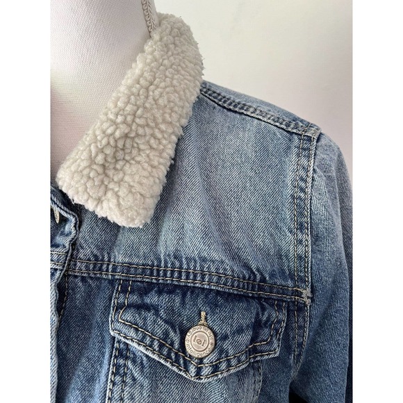 L.E.I Denim Button Front Sherpa Collar 90s Trucker Jacket Juniors Size XL - Picture 5 of 7